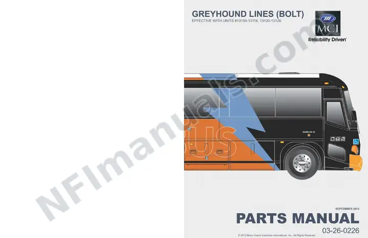 D4505 Greyhound Lines (Bolt) Parts Manual 03 26 0226, Effective with VIN Units 13109 13116, 13120 13126 first-page preview