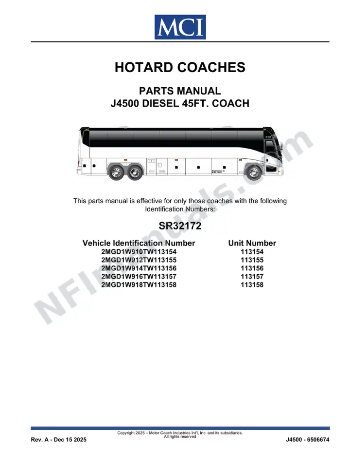 SR32172 Parts Manual, Hotard Coaches first-page preview