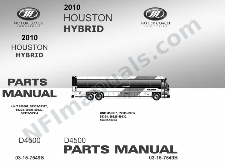 D4500 Parts Manual, Houston 2009 for Units 59307-59334 first-page preview