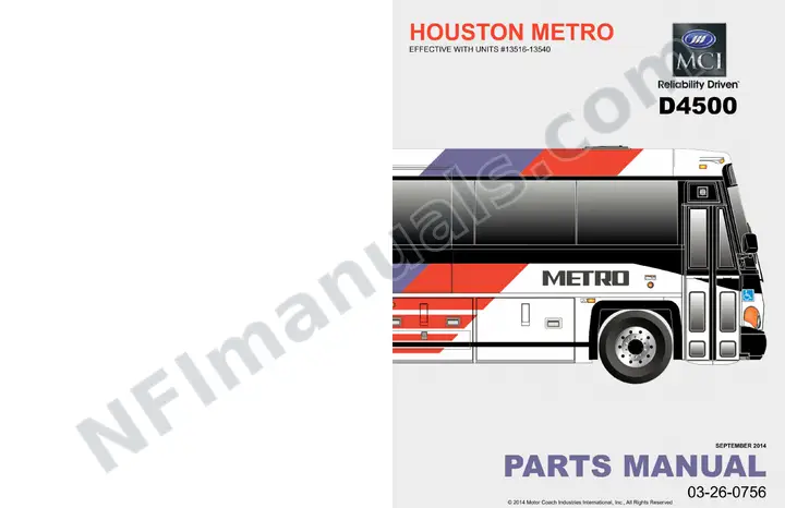 D4500 Houston Metro Transit Authority Parts Manual 03 26 0756, Effective with VIN Units 13516 13540 first-page preview