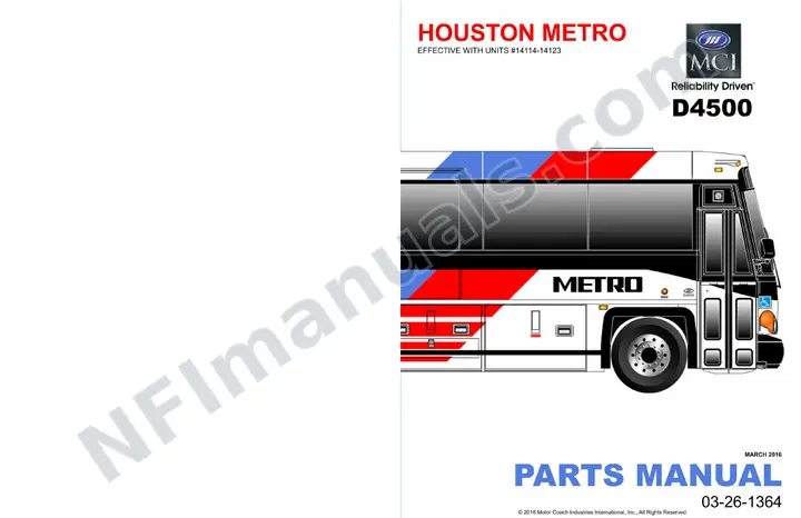 D4500 Houston Metro Transit Authority Parts Manual 03 26 1364, Effective with VIN Units 14114 14123 first-page preview