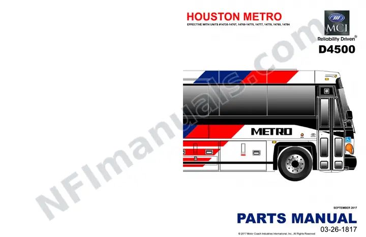 D4500 Houston Metro Transit Authority Parts Manual 03 26 1817, Effective with VIN Units 14735 14784 first-page preview