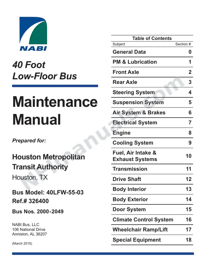 SR9278 (326400) Service Manual, Houston Metro Transit Authority first-page preview