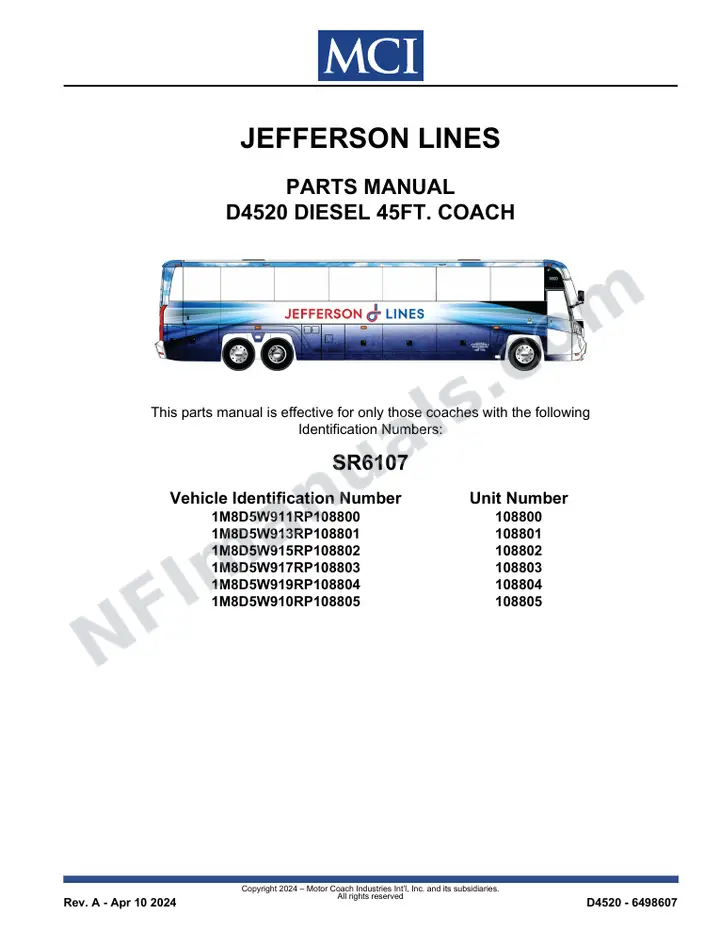 MCI D4520 Manual Package - Jefferson Lines included manual preview