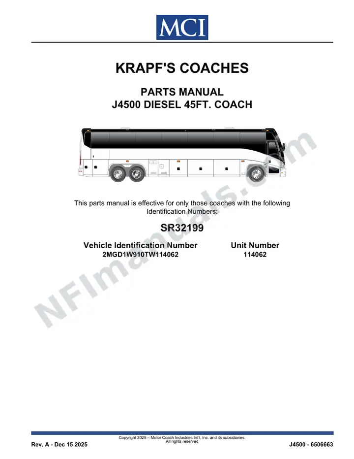 SR32199 Parts Manual, Krapf's Coaches first-page preview