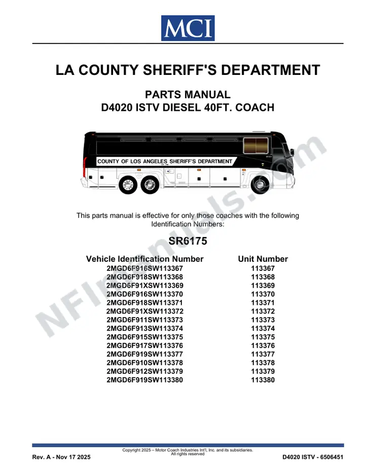 SR6175 Parts Manual, LA County Sheriff's Department first-page preview