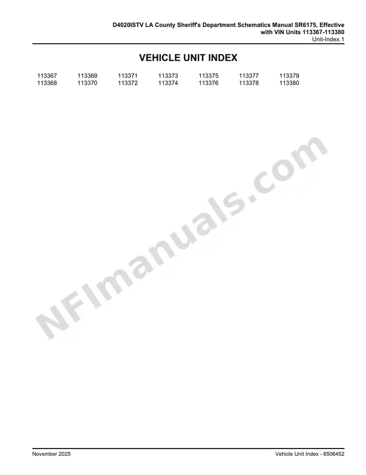 D4020ISTV LA County Sheriff's Department Schematics Manual SR6175, Effective with VIN Units 113367-113380 first-page preview