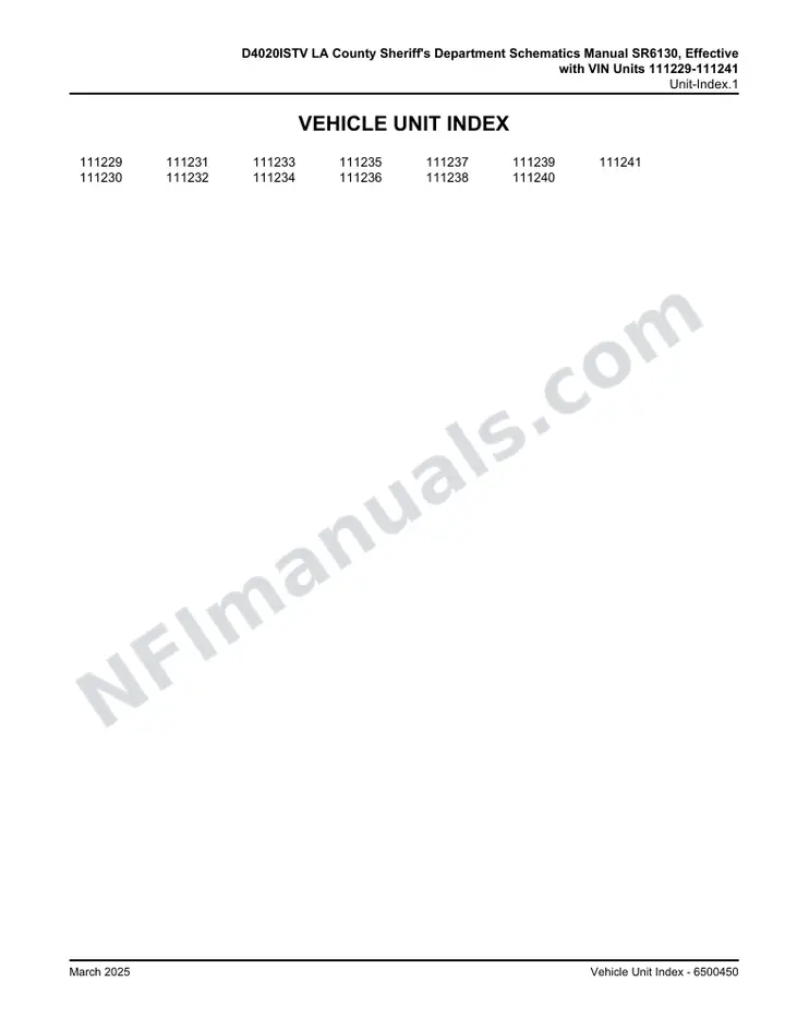 D4020ISTV LA County Sheriff's Department Schematics Manual SR6130, Effective with VIN Units 111229-111241 first-page preview