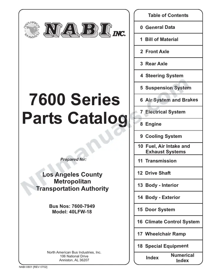 SR9052 (67000) Parts Manual, LA Metro first-page preview