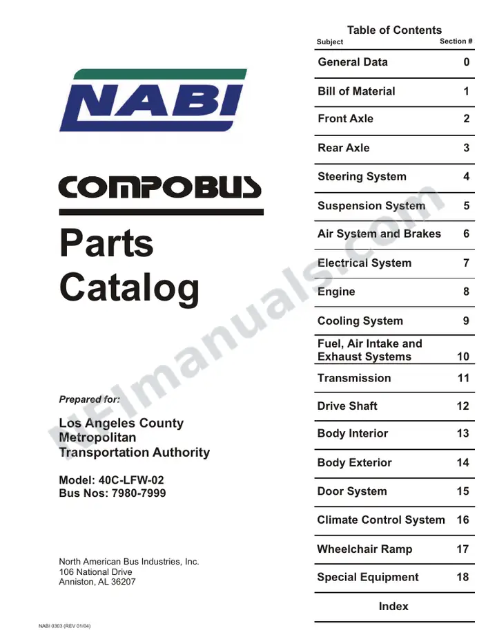 SR9076 (94000) Parts Manual, LA Metro first-page preview