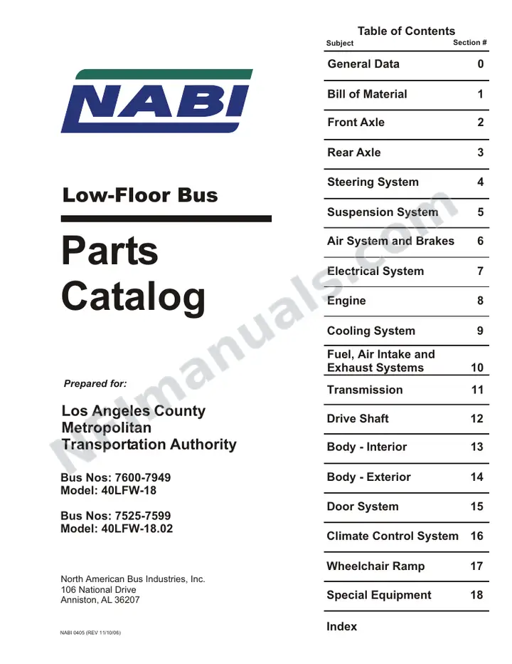 SR9097 (121000) Parts Manual, LA Metro first-page preview