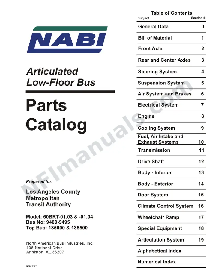 SR9108 (135000) Parts Manual, LA Metro first-page preview