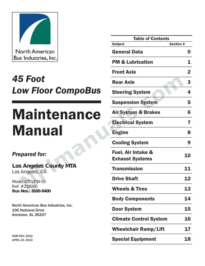 SR9173 (218000) Service Manual, LACMTA Los Angeles first-page preview