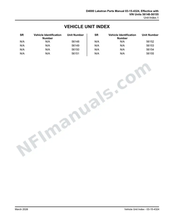 D4000 Parts Manual, Laketran 2003 for Units 56148-56155 first-page preview