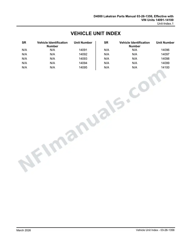 D4000 Laketran Parts Manual 03 26 1356, Effective with VIN Units 14091 14100 first-page preview