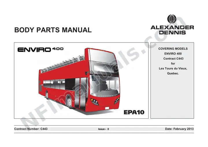 Tours du Vieux - Quebec, C443 Body Parts Manual first-page preview