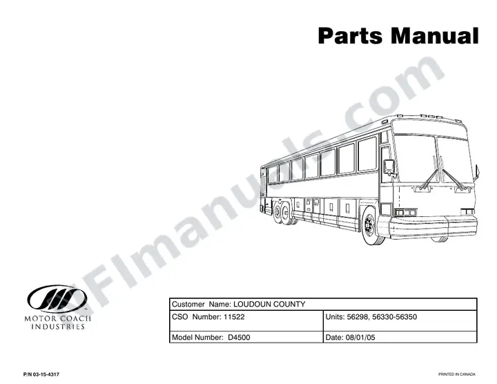 D4500 Parts Manual, Loudoun, 2004 for Units 56298, 56330-56350 first-page preview