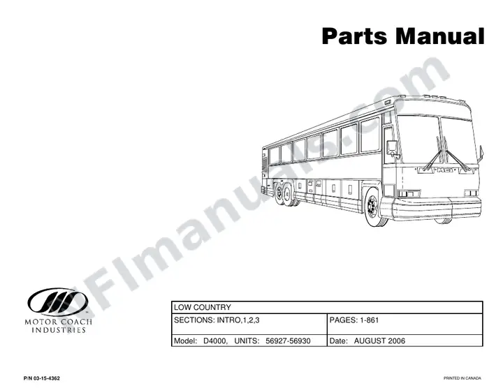 D4000 Parts Manual, Low Country, 2005 for Units 56927-56930 first-page preview