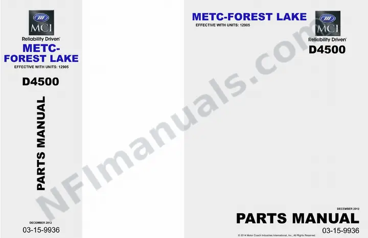 D4500 METC Forest Lake Parts Manual 03 15 9936, Effective with VIN Unit 12905 first-page preview