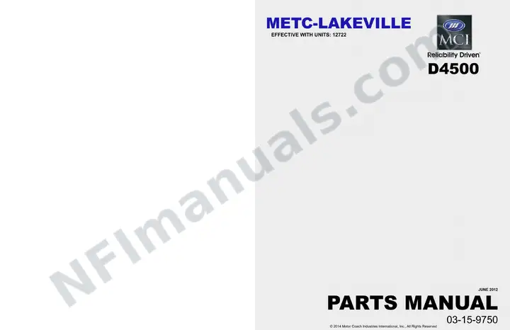 D4500 METC Lakeville Parts Manual 03 15 9750, Effective with VIN Unit 12722 first-page preview