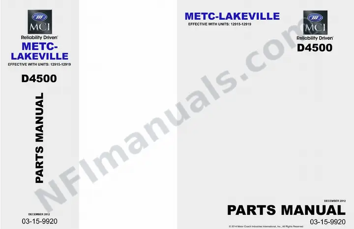 D4500 METC Lakeville Parts Manual 03 15 9920, Effective with VIN Units 12915 12919 first-page preview