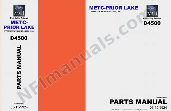 D4500 METC Prior Lake Parts Manual 03 15 9924, Effective with VIN Units 12901 12902 first-page preview