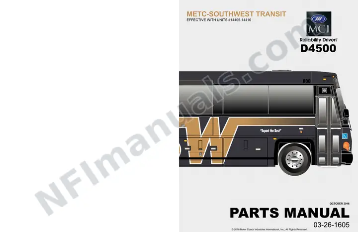 D4500 METC Southwest Transit Parts Manual 03 26 1605, Effective with VIN Units 14405 14410 first-page preview