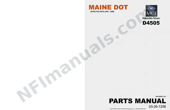 D4505 Maine DOT Parts Manual 03 26 1256, Effective with VIN Unit 13988 first-page preview