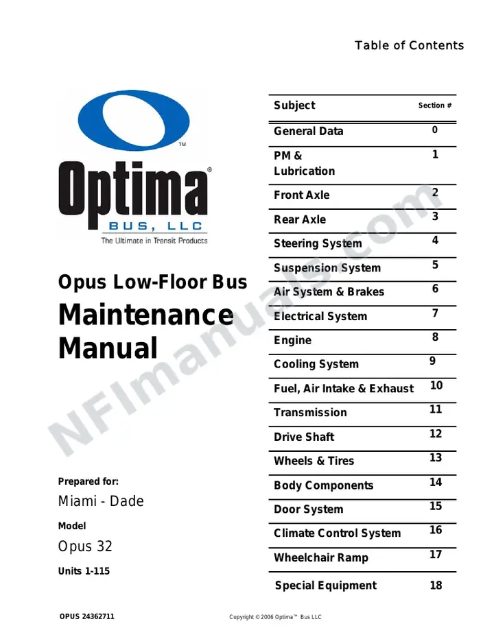 Opus 32 Service Manual, Miami Dade Transit first-page preview