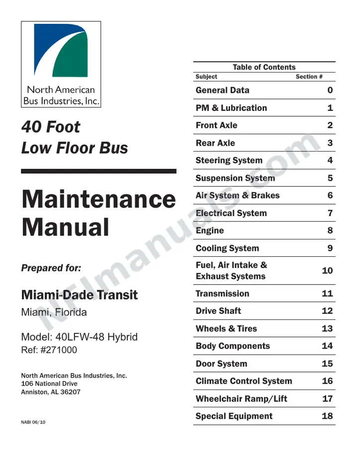 SR9220 (271000) Service Manual, Miami Dade Transit first-page preview