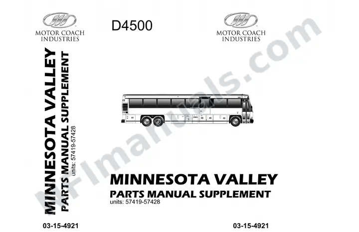D4500 Minnesota Valley Transit Authority Parts Manual Supplement 03 15 4921, Effective with VIN Units 57419 57428 first-page preview