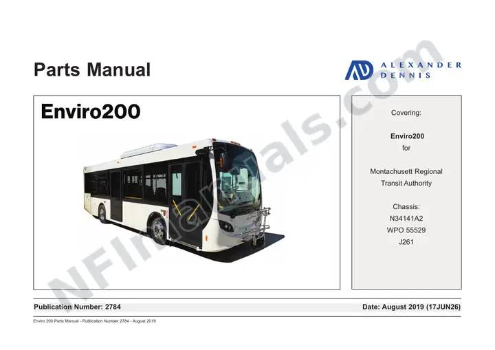 Enviro 200 Parts Manual - Publication Number 2784 - August 2019 first-page preview