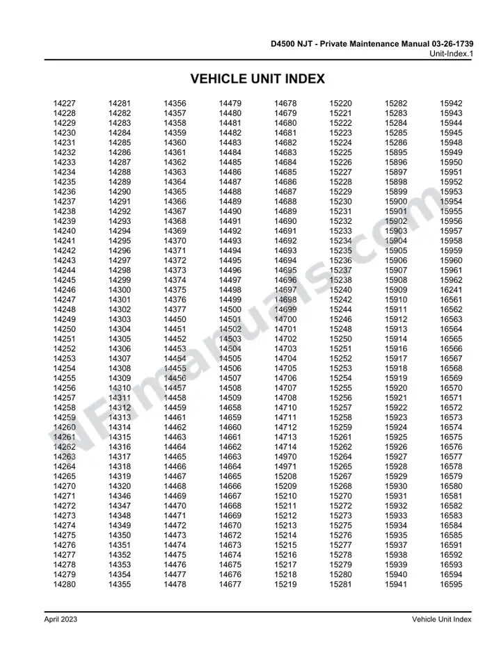 D4500 NJT - Private Maintenance Manual 03-26-1739C, 2022 for Units 14227-16595 first-page preview