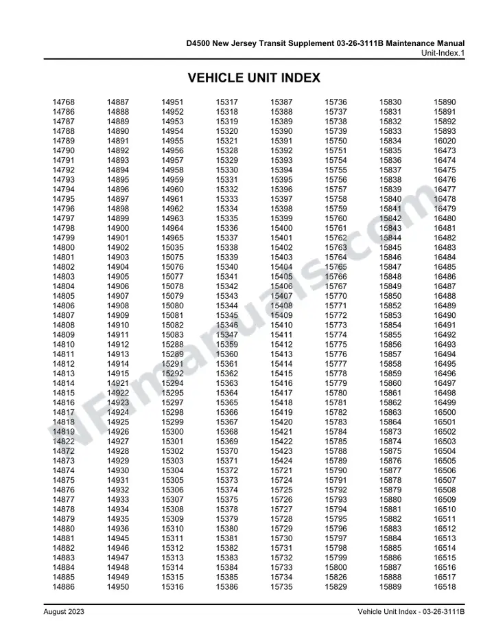 D4500 New Jersey Transit Supplement 03-26-3111B Maintenance Manual, 2020 for Units 14768-16560 first-page preview