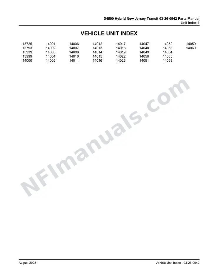 D4500 Hybrid New Jersey Transit 03-26-0942 Parts Manual, 2016 for Units 13725, 13793, 13939, 13999-14008, 14010-14019, 14022, 14023, 14047-14055, 14058-14060 first-page preview
