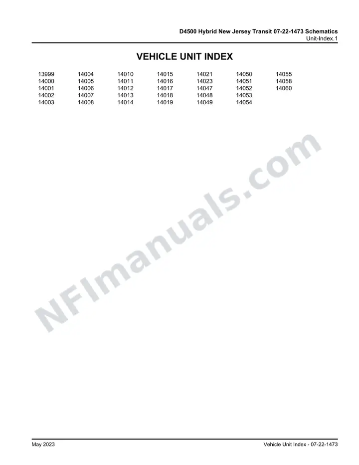 D4500 Hybrid New Jersey Transit 07-22-1473 Schematics, 2015 for Units 13999-14008, 14010-14019, 14021, 14023, 14047-14055, 14058,14060 first-page preview