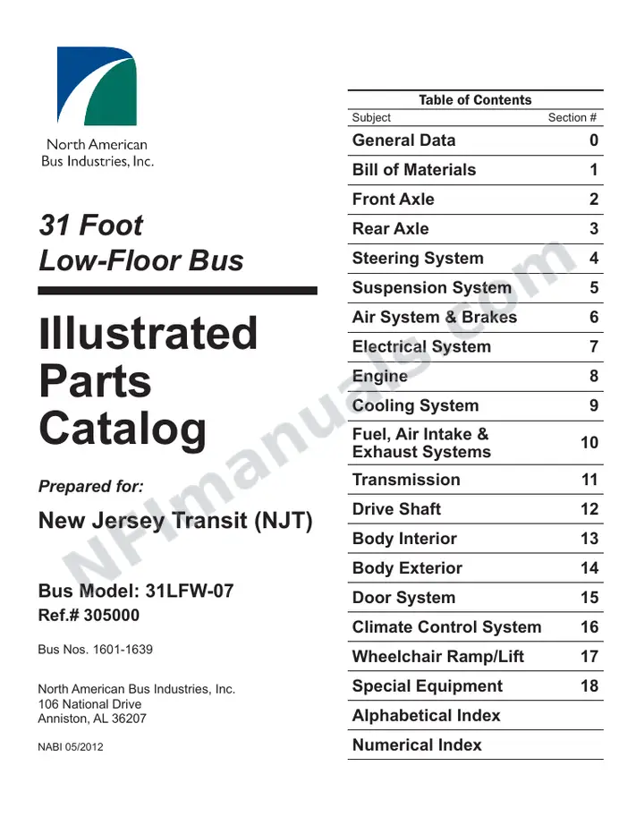 SR9252 (305000) Parts Manual, New Jersey Transit first-page preview