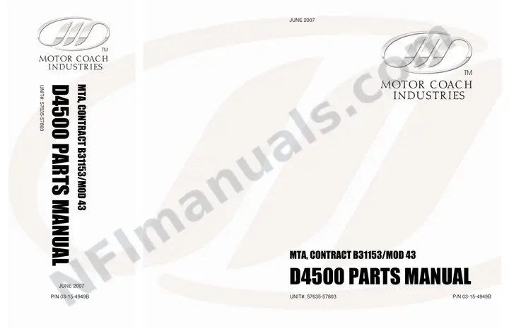 D4500 New York City Transit Parts Manual 03 15 4949B, Effective with VIN Units 57635 57694, 57765 57803 first-page preview