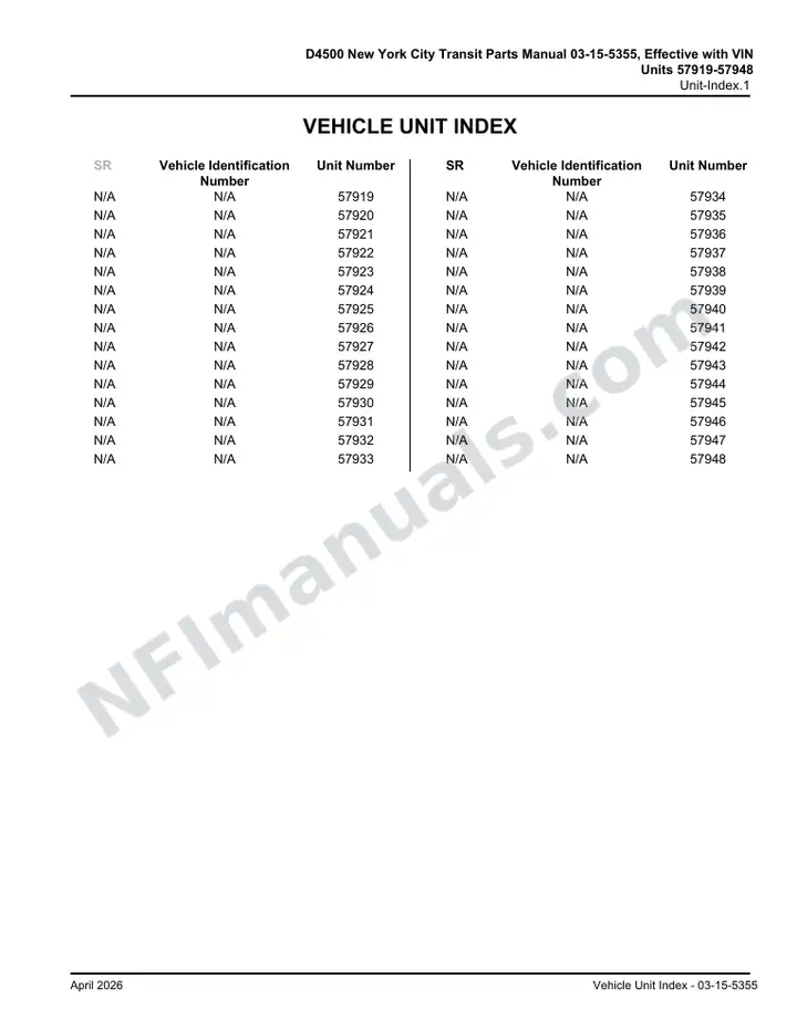 D4500 New York City Transit Parts Manual 03 15 5355B, Effective with VIN Units 57919 57948 first-page preview