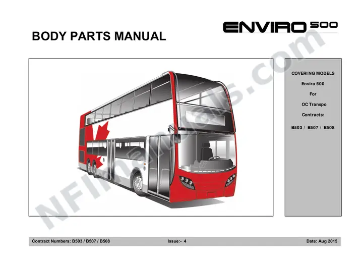 OC Transpo, B503/B507/B508 Body Parts Manual first-page preview