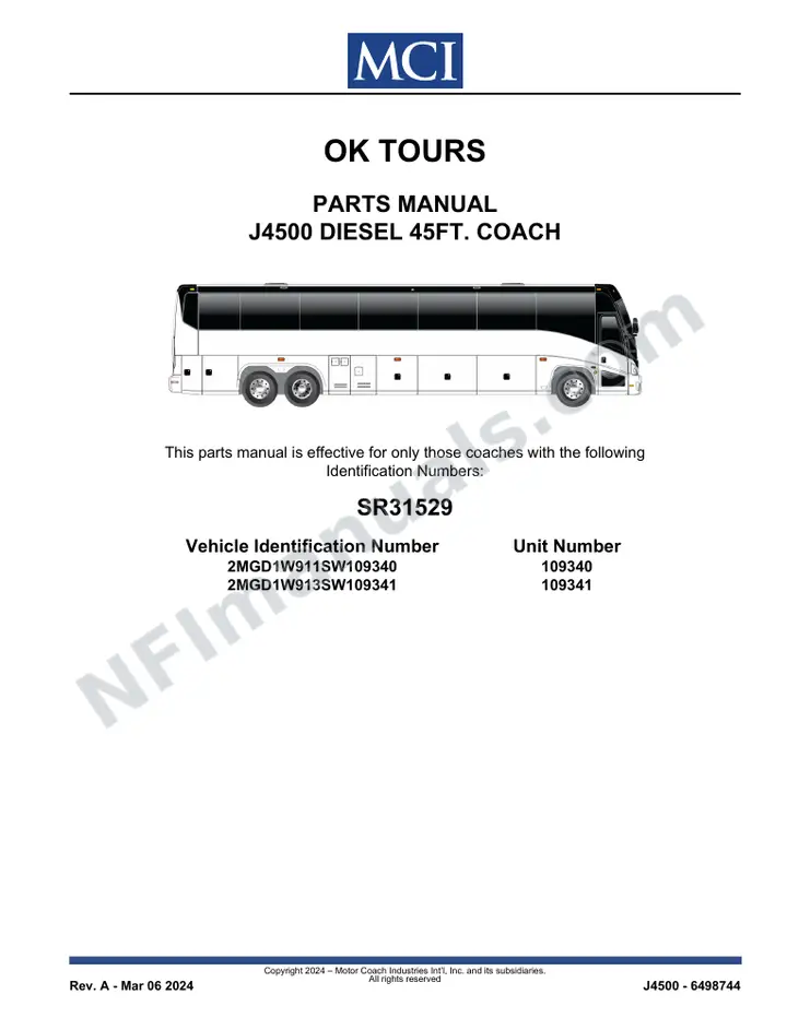 SR31529 Parts Manual, Ok Tours first-page preview