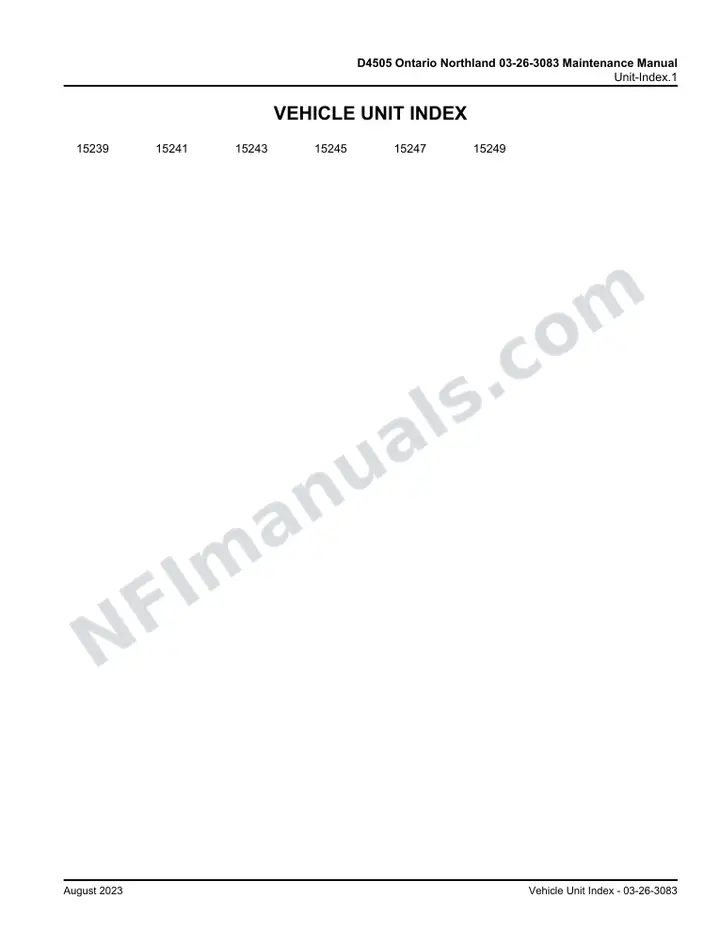 D4505 Ontario Northland 03-26-3083 Maintenance Manual, 2018 for Units 15239-15249 first-page preview