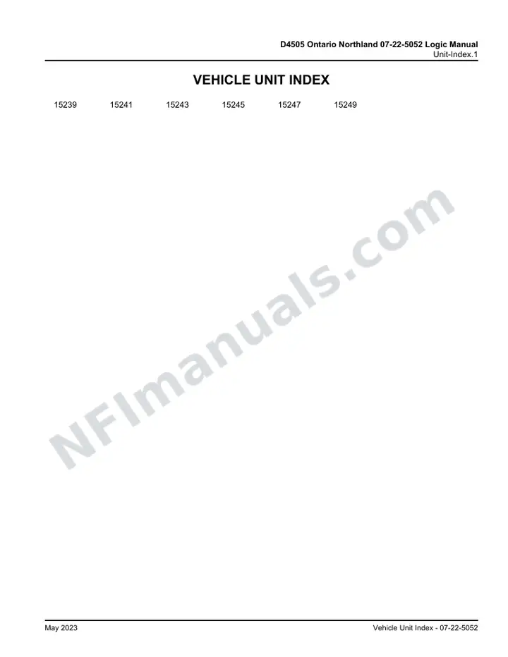 D4505 Ontario Northland 07-22-5052 Logic Manual, 2018 for Units 15239, 15241, 15243, 15245, 15247, 15249 first-page preview
