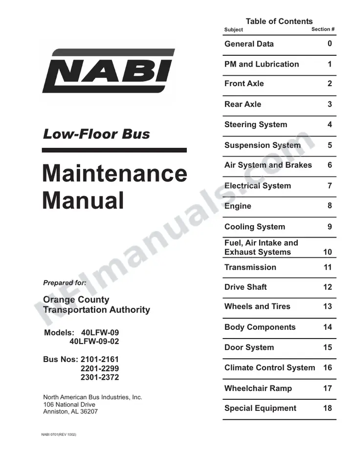 SR9043 (55000) Service Manual, Orange County Transportation Authority first-page preview