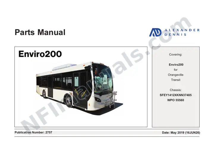 J274 Enviro 200 Parts Town Of Orangeville 30FT Parts Manual first-page preview