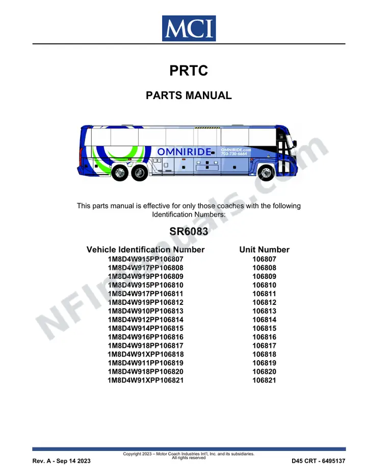 SR6083 Parts Manual, PRTC first-page preview