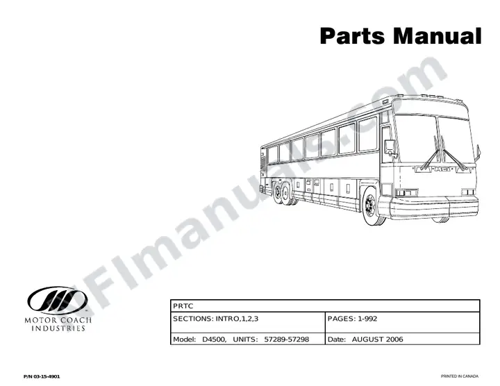 D4500 Parts Manual, PRTC, 2006 for Units 57289-57298 first-page preview