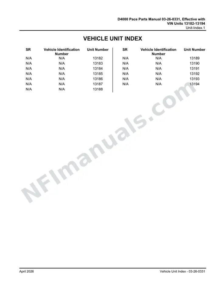 D4000 Pace Parts Manual 03 26 0331, Effective with VIN Units 13182 13194 first-page preview