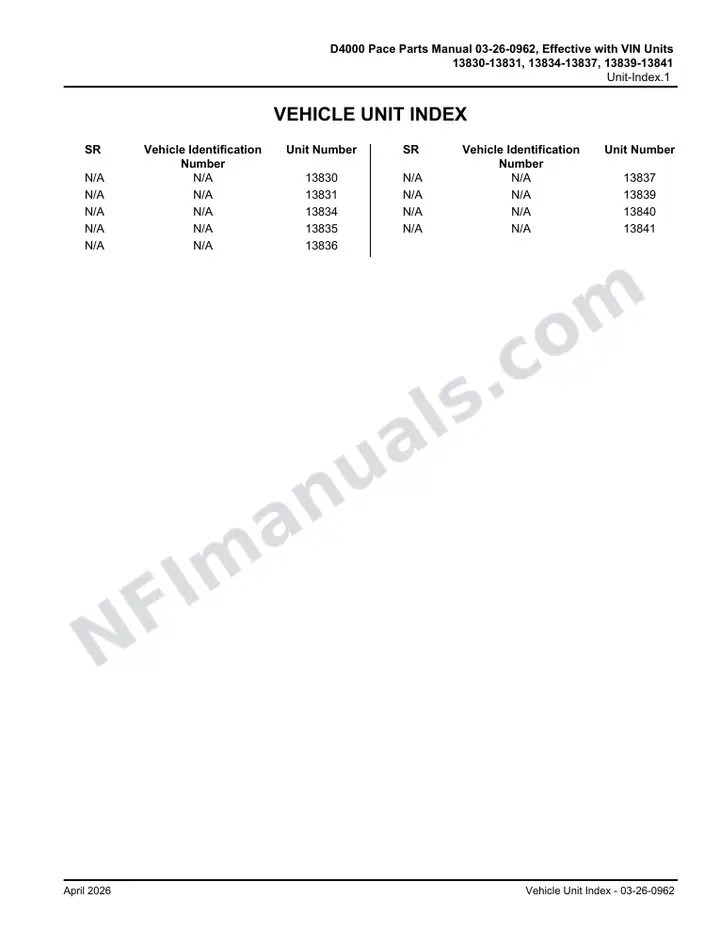 D4000 Pace Parts Manual 03 26 0962, Effective with VIN Units 13830 13831, 13834 13837, 13839 13841 first-page preview