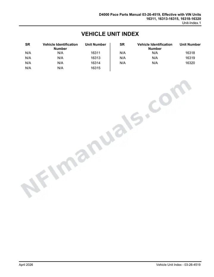 D4000 Parts Manual, Pace 2021 for Units 16311, 16313-16315,16318-16320 first-page preview